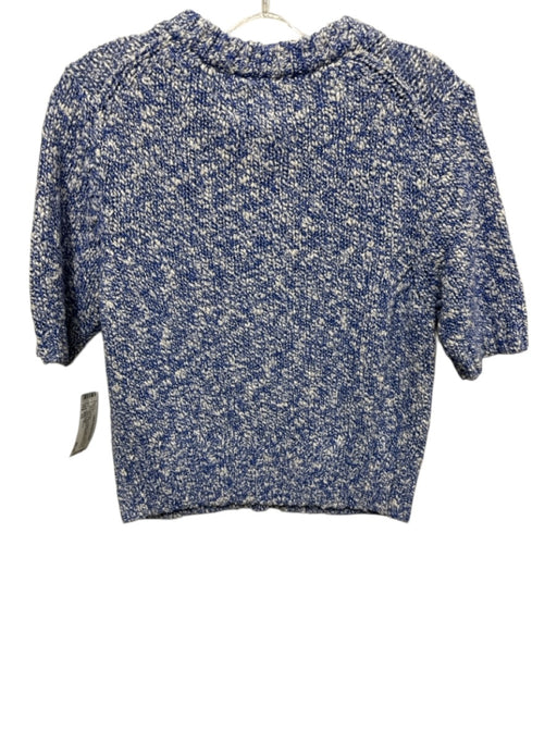 White + Warren Size XS Blue & White Cotton Blend Short Sleeve Marbled Cardigan Blue & White / XS