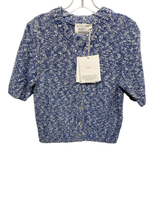 White + Warren Size XS Blue & White Cotton Blend Short Sleeve Marbled Cardigan Blue & White / XS