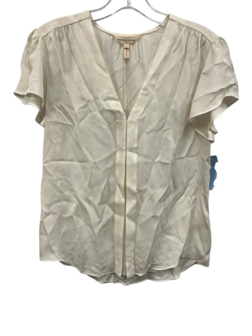 Rebecca Taylor Size 2 Off White Silk V Neck Ruffle Sleeves V Neck Top Off White / 2