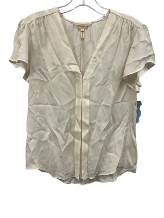 Rebecca Taylor Size 2 Off White Silk V Neck Ruffle Sleeves V Neck Top Off White / 2