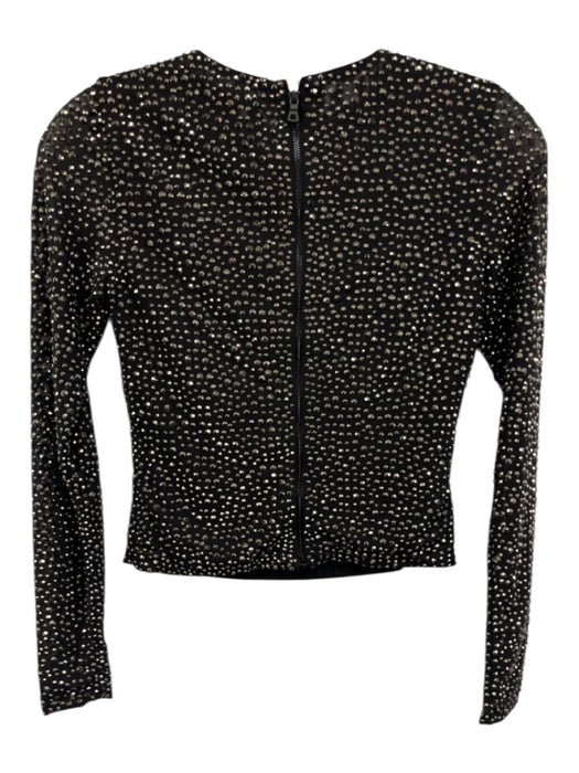 Alice + Olivia Size XS Black & Silver Nylon Blend Rhinestone Long Sleeve Top Black & Silver / XS