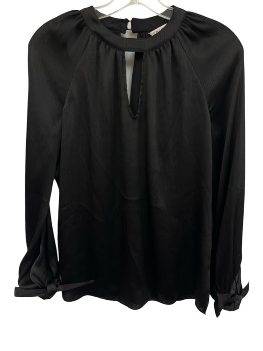 Trina Turk Size XS Black Polyester Keyhole Back V Neck Long Sleeve Textured Top Black / XS