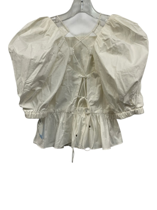 Ulla Johnson Size 00 White Cotton Lace Up Back Peplum Puff Sleeve Top White / 00