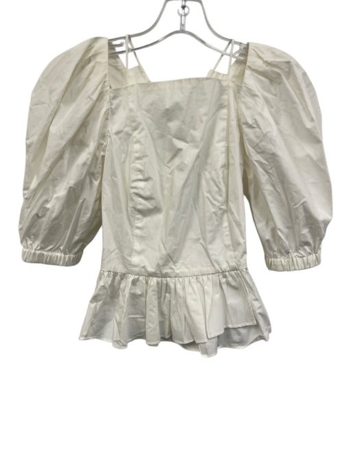 Ulla Johnson Size 00 White Cotton Lace Up Back Peplum Puff Sleeve Top White / 00