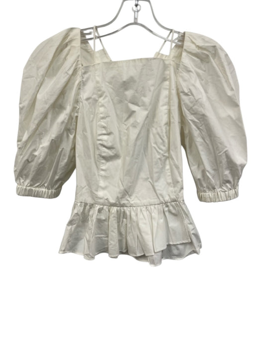 Ulla Johnson Size 00 White Cotton Lace Up Back Peplum Puff Sleeve Top White / 00