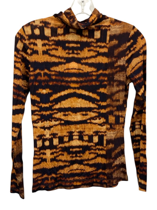 Ulla Johnson Size P Brown & Multi Rayon Blend Printed Long Sleeve Top Brown & Multi / P