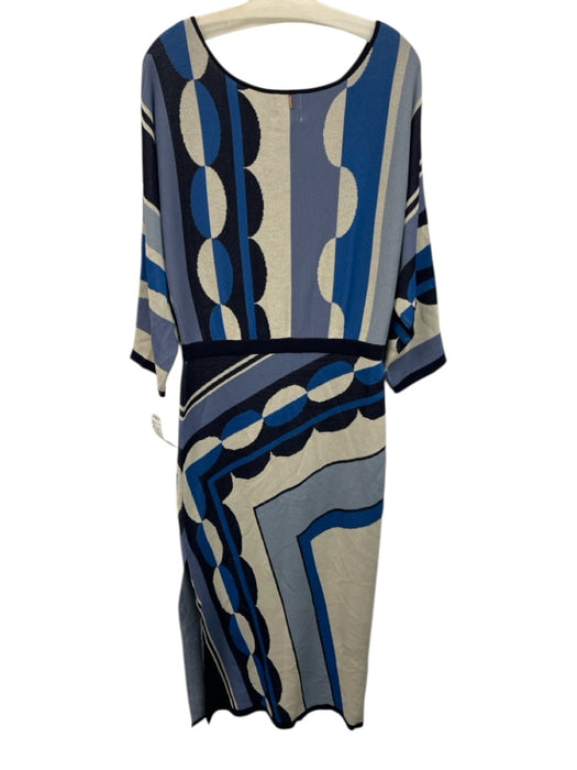 Misa Size M Blue & White Viscose Blend Half Sleeve Printed Leg Slit Dress Blue & White / M