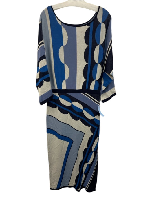 Misa Size M Blue & White Viscose Blend Half Sleeve Printed Leg Slit Dress Blue & White / M