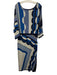 Misa Size M Blue & White Viscose Blend Half Sleeve Printed Leg Slit Dress Blue & White / M