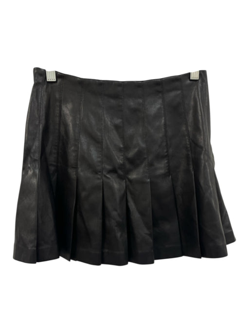 Alice + Olivia Size 2 Black PU Leather Pleated Zip & Hook Closure Mini Skirt Black / 2