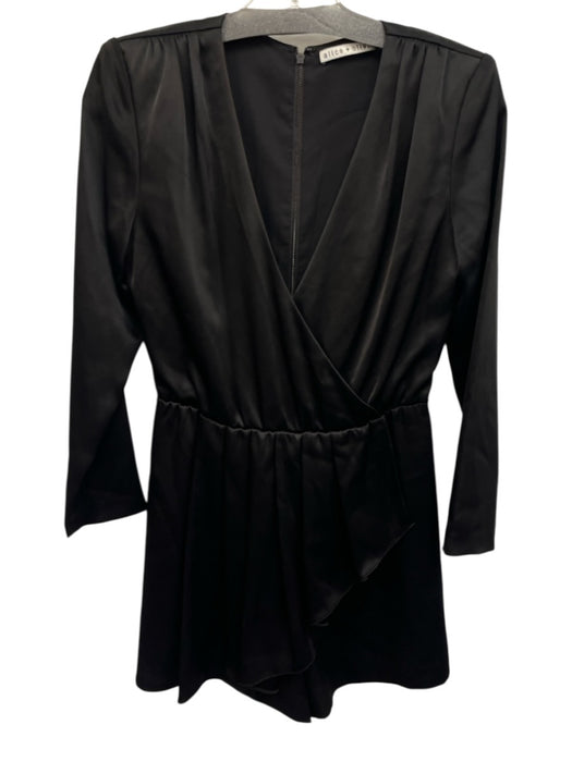 Alice + Olivia Size 2 Black Triacetate Blend V Neck Zip Back Long Sleeve Romper Black / 2