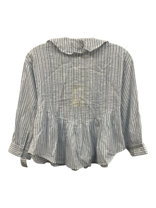 Kerri Rosenthal Size XS Blue & White Cotton Striped Ruffles Button Front Top Blue & White / XS