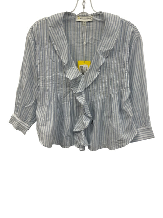 Kerri Rosenthal Size XS Blue & White Cotton Striped Ruffles Button Front Top Blue & White / XS