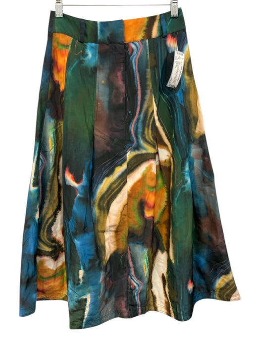 Marie Oliver Size 0 Green & Multi Polyester Abstract Print Pleated Maxi Skirt Green & Multi / 0
