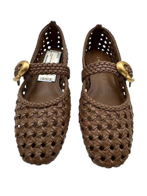 Larroude Shoe Size 5 Brown Leather Woven Buckle Ankle Shoes Brown / 5