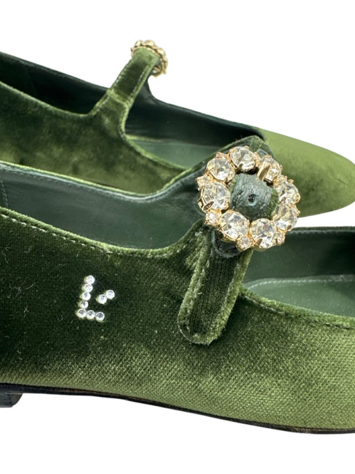 Larroude Shoe Size 5 Green Textile Velvet Jeweled Buckle Flat Shoes Green / 5