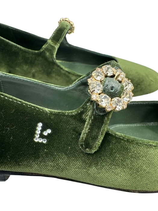 Larroude Shoe Size 5 Green Textile Velvet Jeweled Buckle Flat Shoes Green / 5