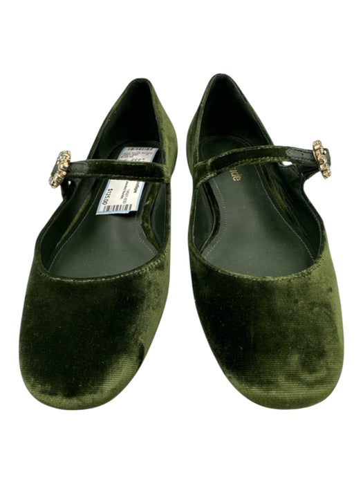 Larroude Shoe Size 5 Green Textile Velvet Jeweled Buckle Flat Shoes Green / 5