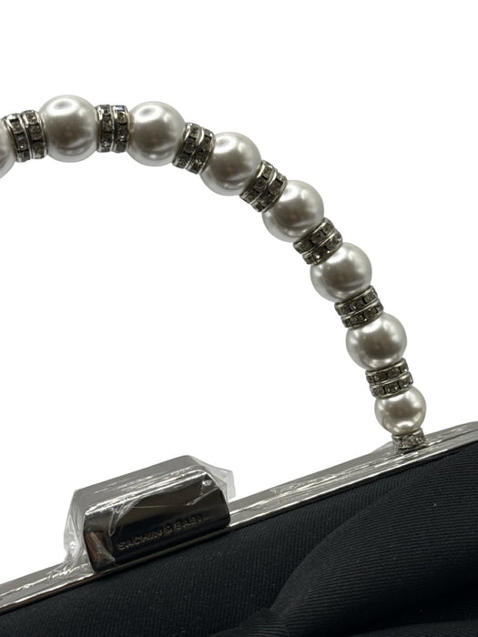 Sachin & Babi Black & White Polyester Bow Pearl & Rhinestone Detail Handle Bag Black & White / Small