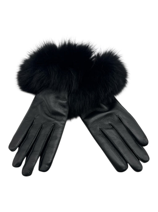 Linda Richards Black Leather Fox Trim lined Gloves Black