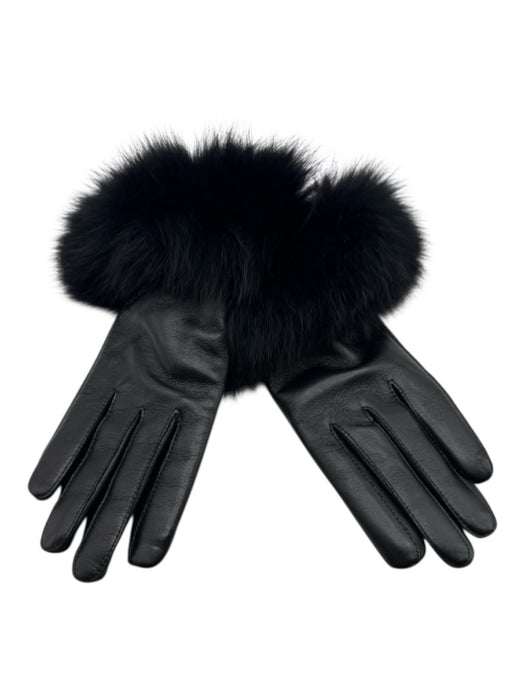 Linda Richards Black Leather Fox Trim lined Gloves Black