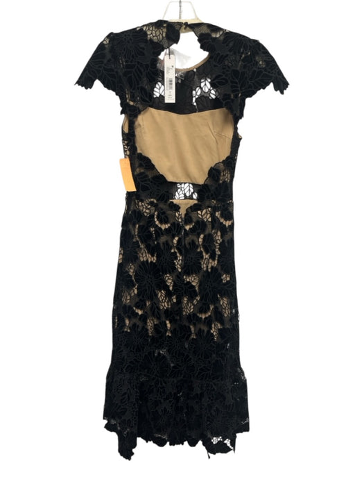 Alice & Olivia Size 2 Black Polyester Lace Velvet Accents Cap Sleeve Dress Black / 2