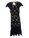 Alice & Olivia Size 2 Black Polyester Lace Velvet Accents Cap Sleeve Dress Black / 2