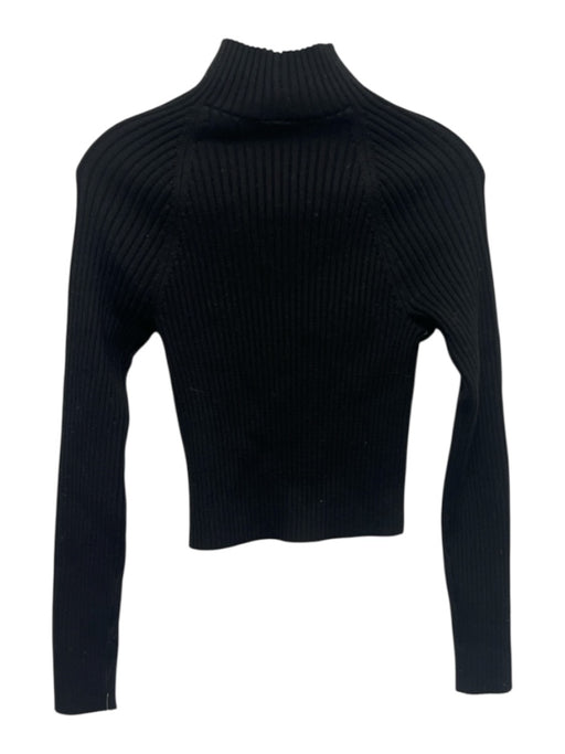 Alice & Olivia Size S Black Wool Blend Rib Knit Mock Neck Long Sleeve Sweater Black / S