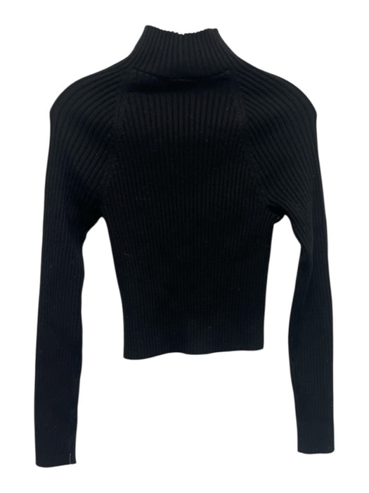 Alice & Olivia Size S Black Wool Blend Rib Knit Mock Neck Long Sleeve Sweater Black / S