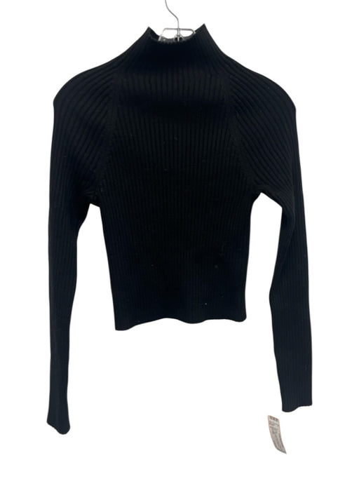 Alice & Olivia Size S Black Wool Blend Rib Knit Mock Neck Long Sleeve Sweater Black / S