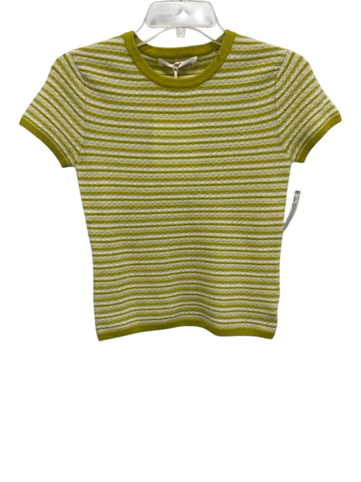 White + Warren Size XS Split Pea Green & Cream Cashmere Knit Sweater Split Pea Green & Cream / XS