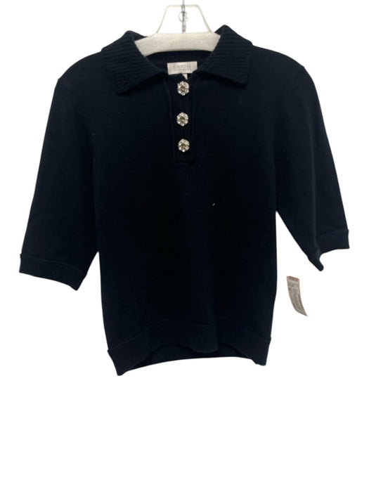 Kinross Size XS Black Cashmere Knit Ribbed Accent 1/2 sleeve Sweater Black / XS