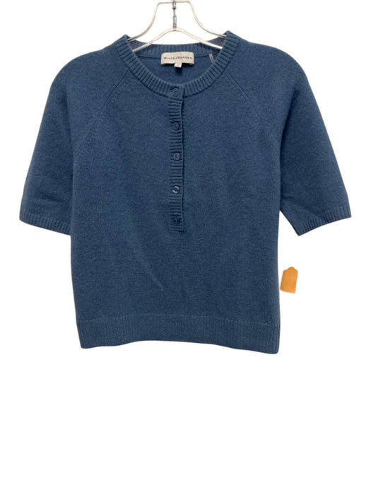 White + Warren Size XS Light Blue Cashmere Knit 1/2 Sleeve 1/2 Button Sweater Light Blue / XS