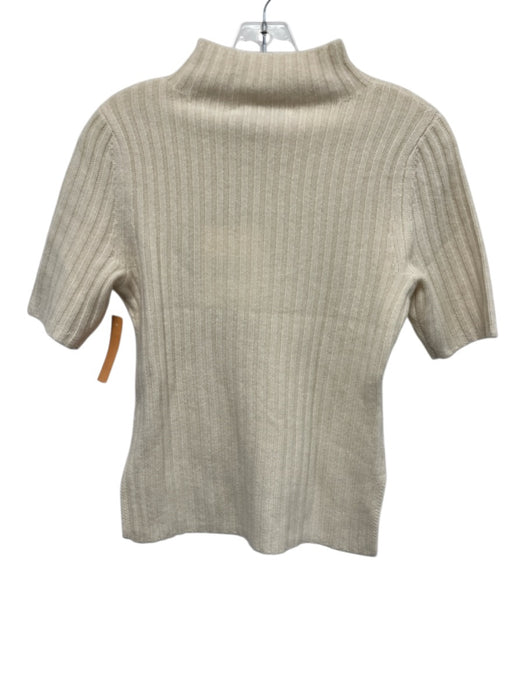 White + Warren Size XS Cream Cashmere Knit Vertical Lines Mock Collar Sweater Cream / XS