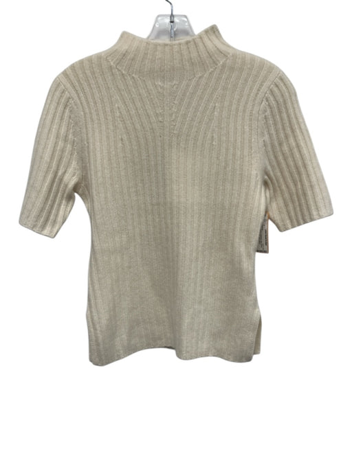 White + Warren Size XS Cream Cashmere Knit Vertical Lines Mock Collar Sweater Cream / XS