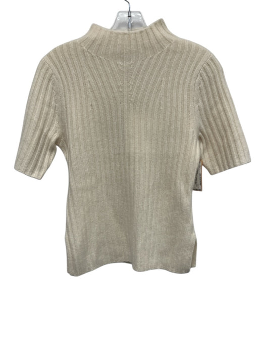 White + Warren Size XS Cream Cashmere Knit Vertical Lines Mock Collar Sweater Cream / XS