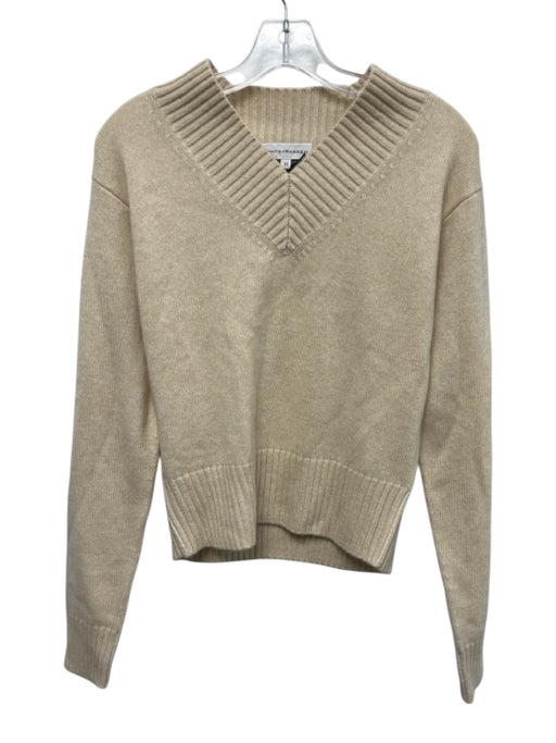 White + Warren Size XS Beige Cashmere Rib Knit V Neck Ribbed Accents Sweater Beige / XS