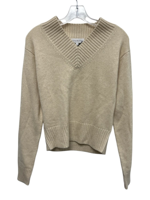 White + Warren Size XS Beige Cashmere Rib Knit V Neck Ribbed Accents Sweater Beige / XS