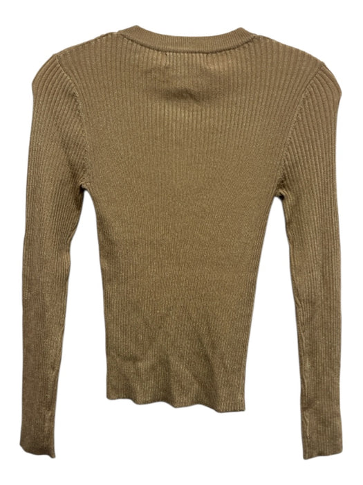 Karina Grimaldi Size XS Tan & Gold Viscose Metallic Thread Patch Pocket Sweater Tan & Gold / XS