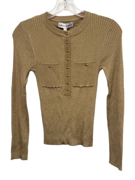 Karina Grimaldi Size XS Tan & Gold Viscose Metallic Thread Patch Pocket Sweater Tan & Gold / XS