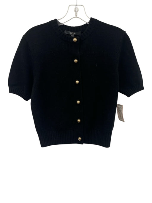 Toccin NY Size XS Black & Gold Cashmere Short Sleeve Rib Knit Cardigan Sweater Black & Gold / XS