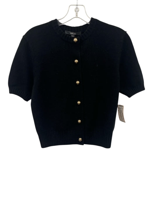 Toccin NY Size XS Black & Gold Cashmere Short Sleeve Rib Knit Cardigan Sweater Black & Gold / XS