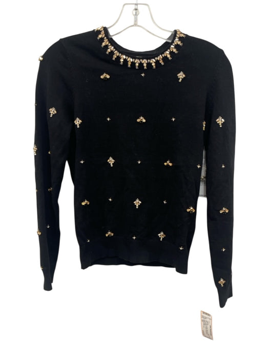 Mestiza New York Size XS Black & Gold Cotton Rib Knit Rhinestone Sweater Black & Gold / XS