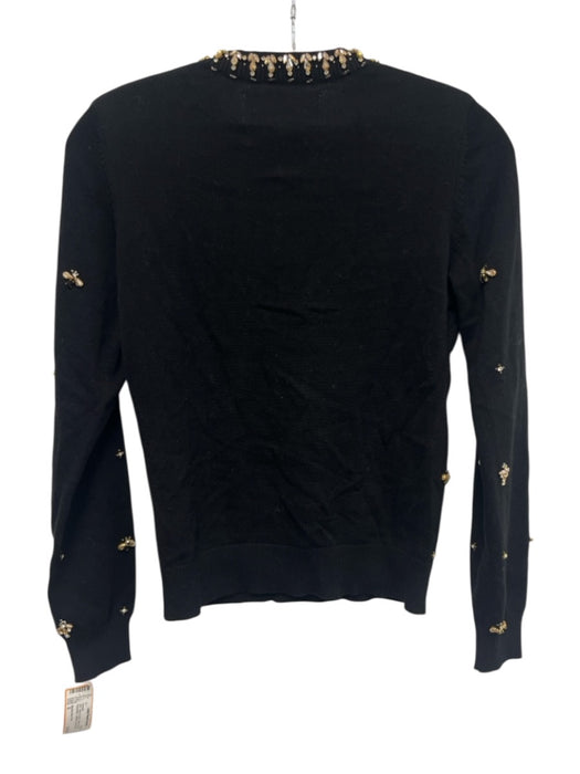 Mestiza New York Size S Black & Gold Cotton Rib Knit Rhinestone Collared Sweater Black & Gold / S