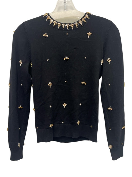 Mestiza New York Size S Black & Gold Cotton Rib Knit Rhinestone Collared Sweater Black & Gold / S