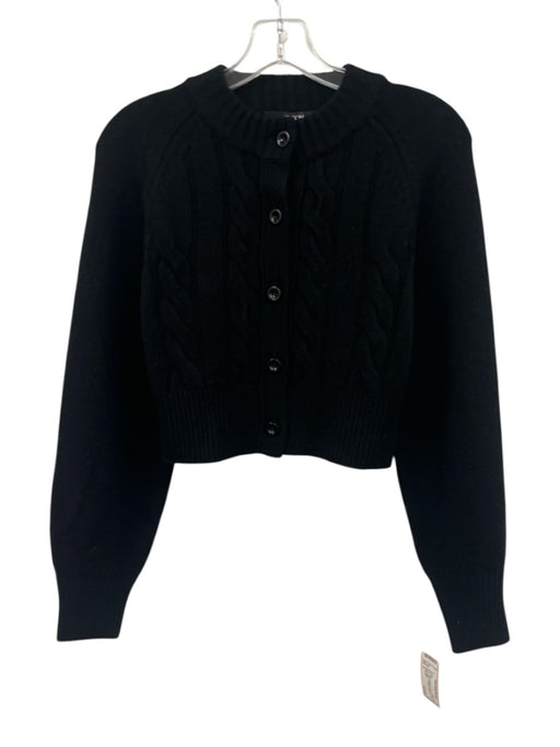 Toccin NY Size S Black Cashmere Rib Knit Cable Mock Collar Cardigan Sweater Black / S