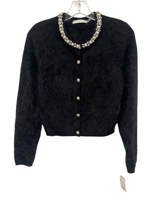 Alice + Olivia Size S/P Black & White Cashmere Blend Pearl & Rhinestone Sweater Black & White / S/P