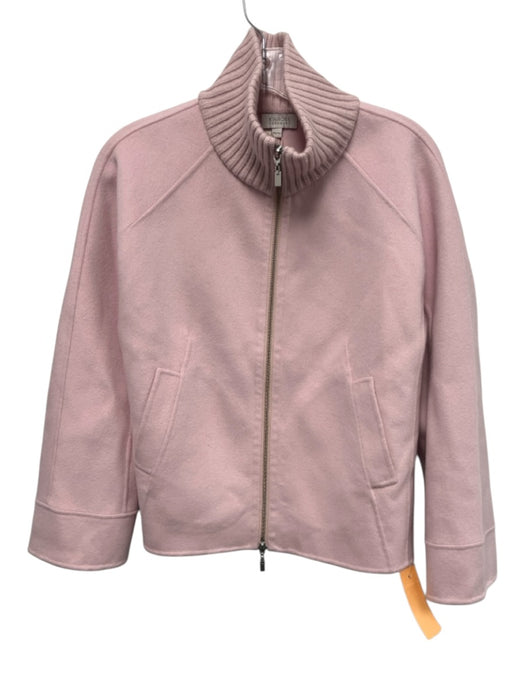 Kinross Size XS Rose Pink Wool & Cashmere Ribbed Collar Pockets Zip Up Jacket Rose Pink / XS