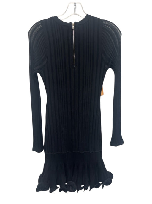 Milly Size P Black Viscose Blend Long Sleeve Ribbed Flare Curled Hem Dress Black / P