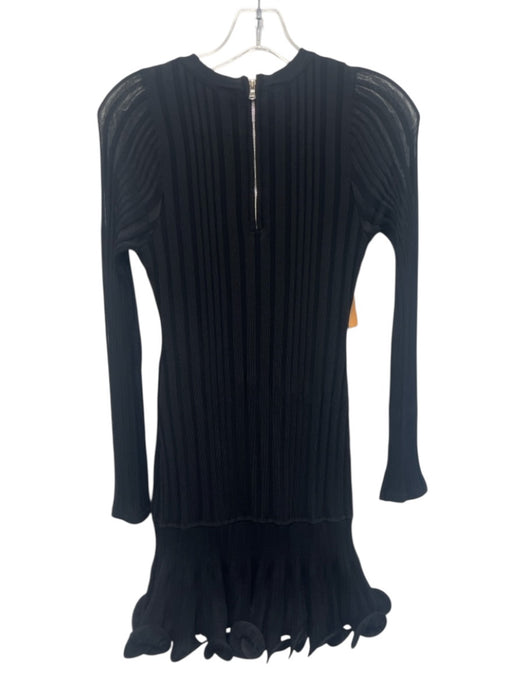 Milly Size P Black Viscose Blend Long Sleeve Ribbed Flare Curled Hem Dress Black / P